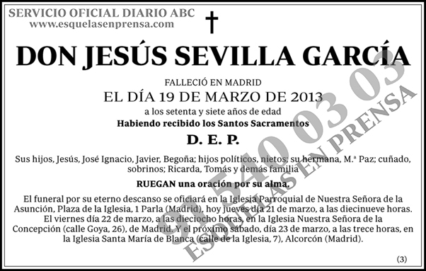 Jesús Sevilla García | ESQUELAS ABC